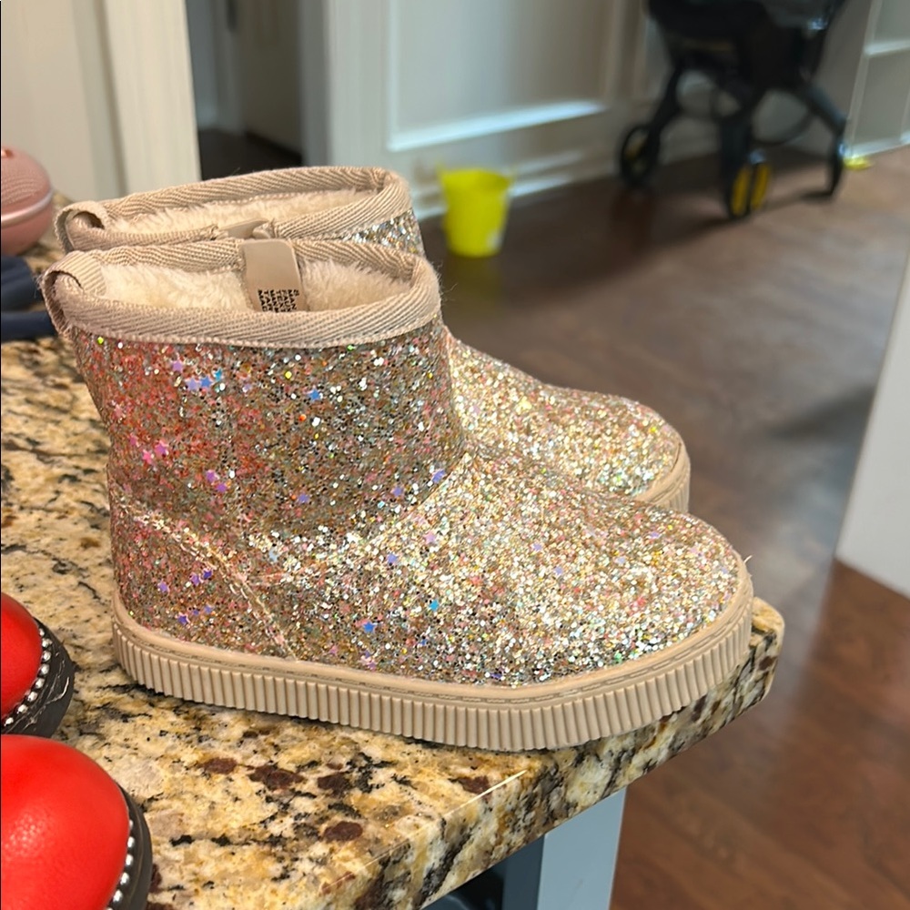 Cat & Jack Silver Tan Sparkly Ankle Boots